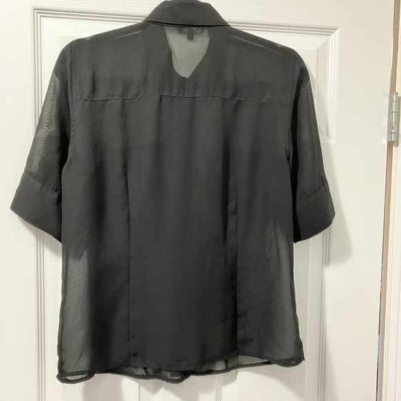 ⭐️2/$30⭐️ Short-sleeve, sheer black button down blouse/shirt, size medium - Picture 6 of 7